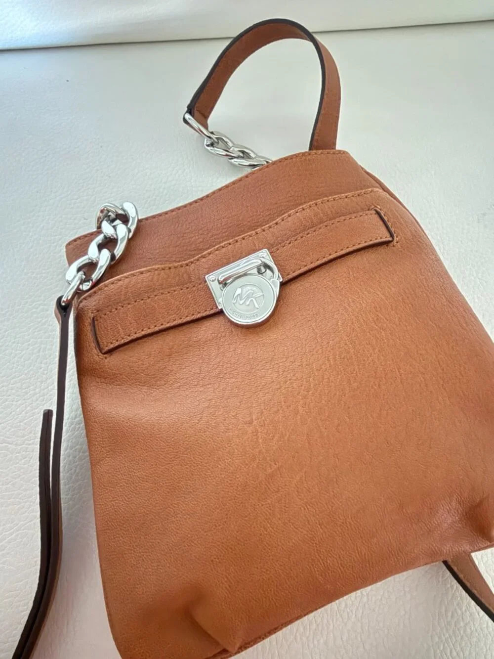 MICHAEL KORS HAMILTON SMALL MESSENGER CROSSBODY BAG LUGGAGE BROWN LEATHER W LOCK - Picture 4 of 6